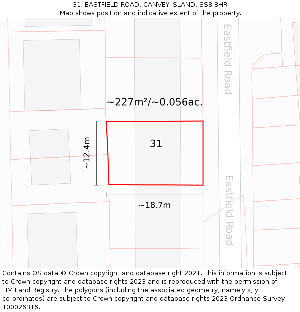 31, EASTFIELD ROAD, CANVEY ISLAND, SS8 8HR: Plot and title map