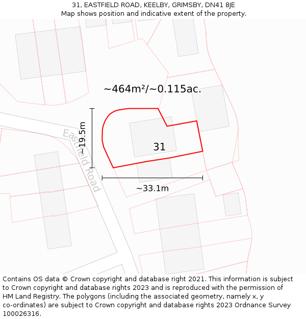 31, EASTFIELD ROAD, KEELBY, GRIMSBY, DN41 8JE: Plot and title map