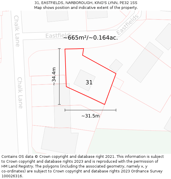 31, EASTFIELDS, NARBOROUGH, KING'S LYNN, PE32 1SS: Plot and title map