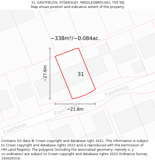31, EASTFIELDS, STOKESLEY, MIDDLESBROUGH, TS9 5EJ: Plot and title map