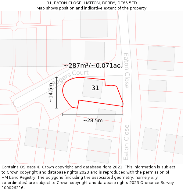 31, EATON CLOSE, HATTON, DERBY, DE65 5ED: Plot and title map