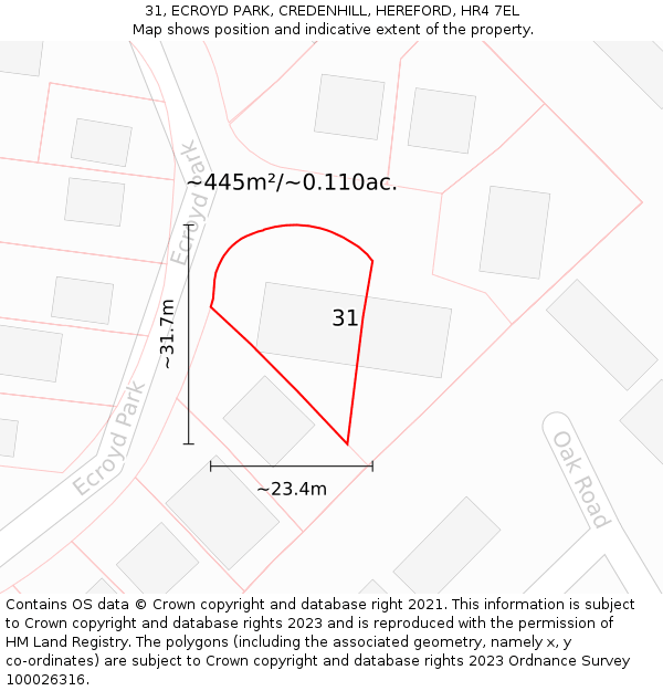 31, ECROYD PARK, CREDENHILL, HEREFORD, HR4 7EL: Plot and title map
