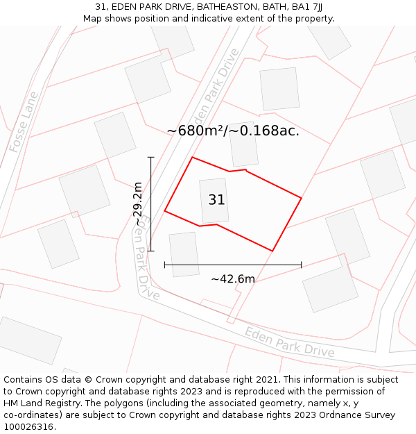 31, EDEN PARK DRIVE, BATHEASTON, BATH, BA1 7JJ: Plot and title map
