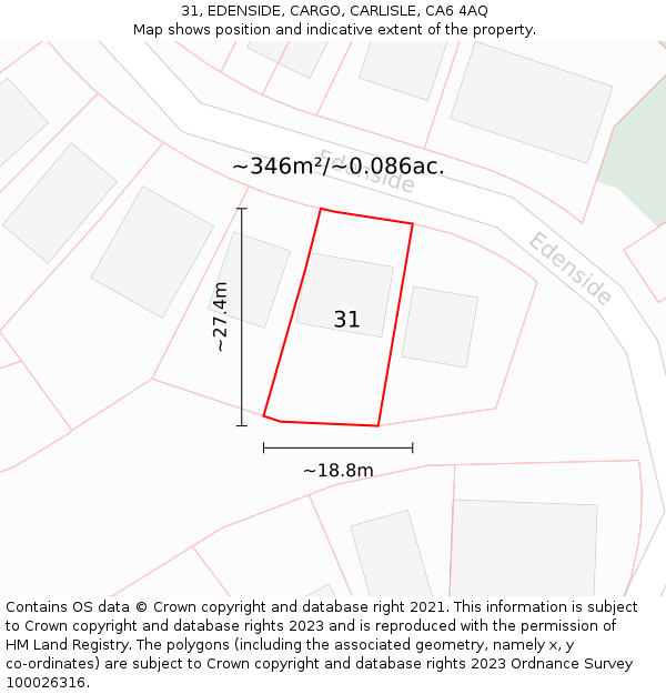 31, EDENSIDE, CARGO, CARLISLE, CA6 4AQ: Plot and title map