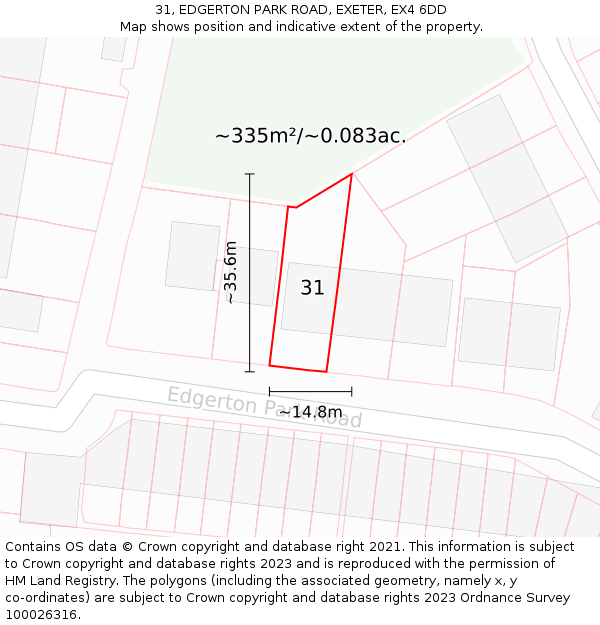 31, EDGERTON PARK ROAD, EXETER, EX4 6DD: Plot and title map