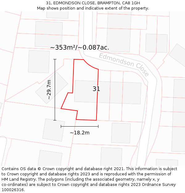 31, EDMONDSON CLOSE, BRAMPTON, CA8 1GH: Plot and title map