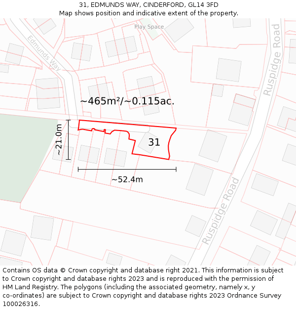 31, EDMUNDS WAY, CINDERFORD, GL14 3FD: Plot and title map