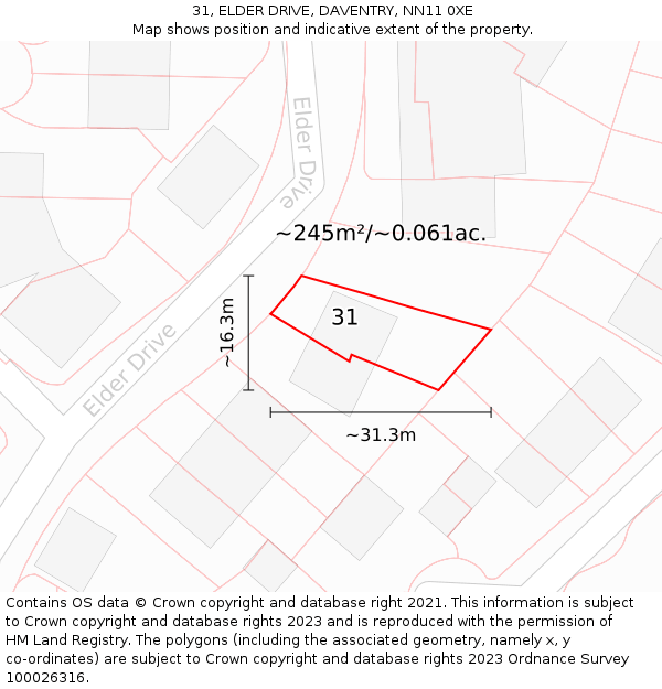 31, ELDER DRIVE, DAVENTRY, NN11 0XE: Plot and title map