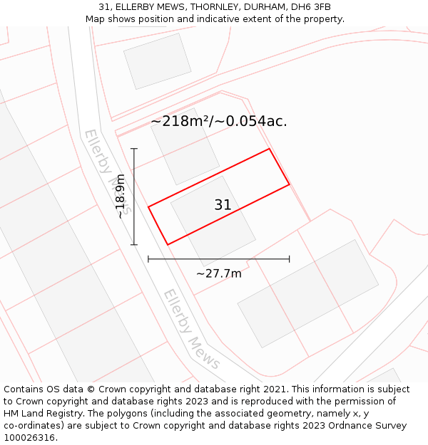 31, ELLERBY MEWS, THORNLEY, DURHAM, DH6 3FB: Plot and title map