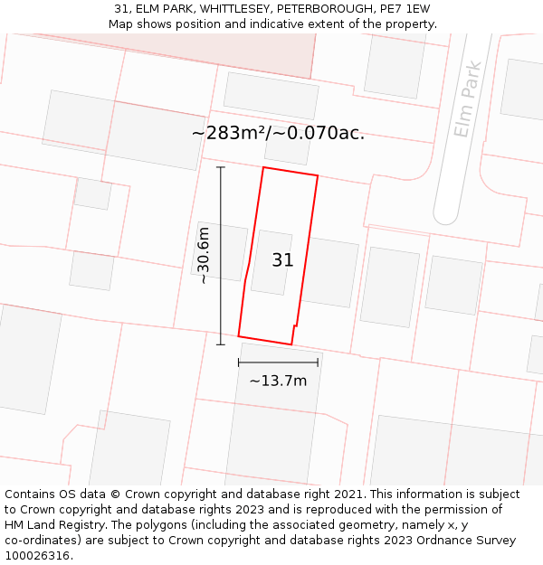 31, ELM PARK, WHITTLESEY, PETERBOROUGH, PE7 1EW: Plot and title map
