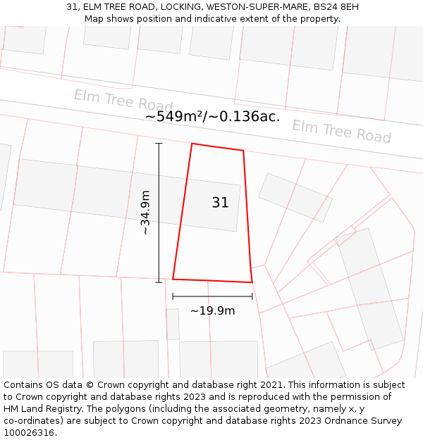31, ELM TREE ROAD, LOCKING, WESTON-SUPER-MARE, BS24 8EH: Plot and title map