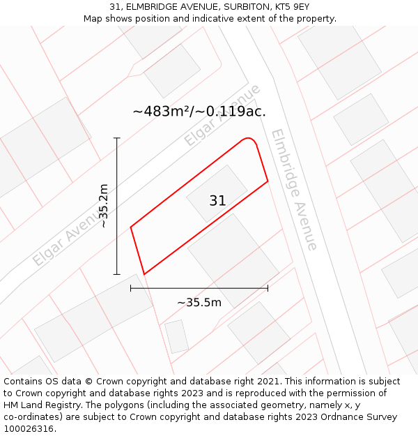 31, ELMBRIDGE AVENUE, SURBITON, KT5 9EY: Plot and title map