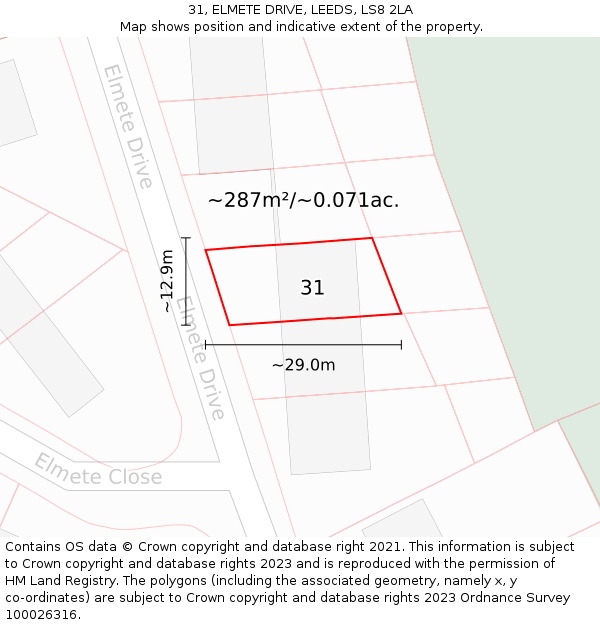 31, ELMETE DRIVE, LEEDS, LS8 2LA: Plot and title map