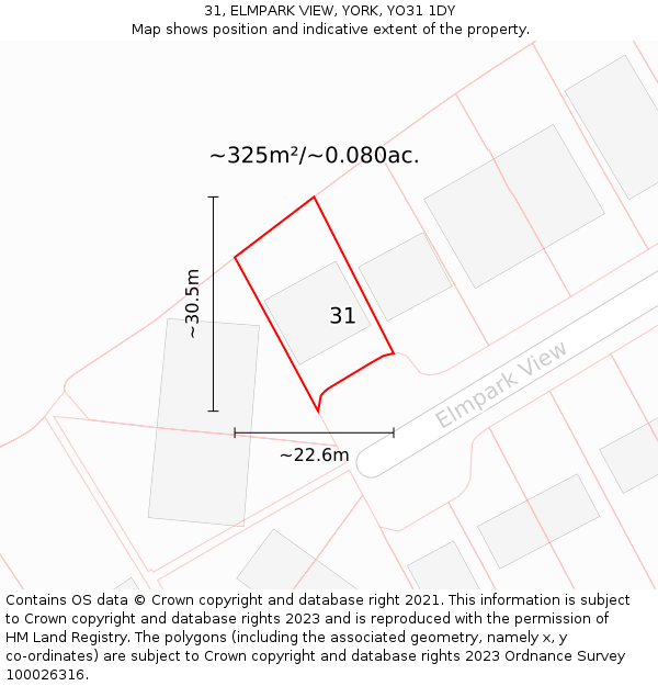 31, ELMPARK VIEW, YORK, YO31 1DY: Plot and title map