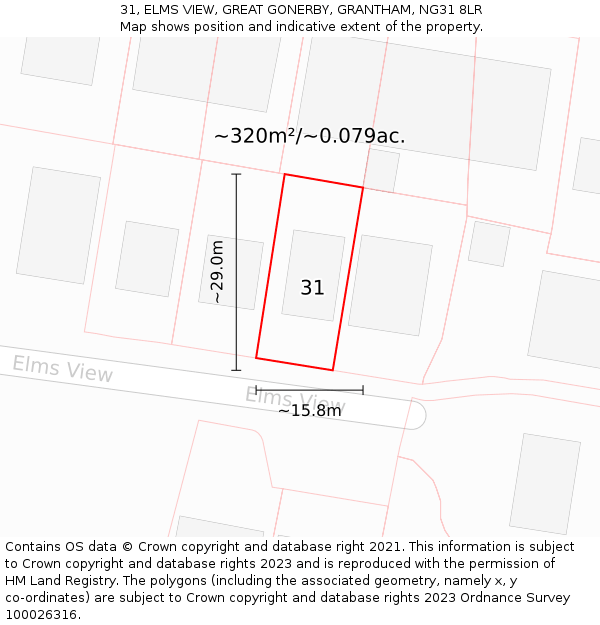 31, ELMS VIEW, GREAT GONERBY, GRANTHAM, NG31 8LR: Plot and title map