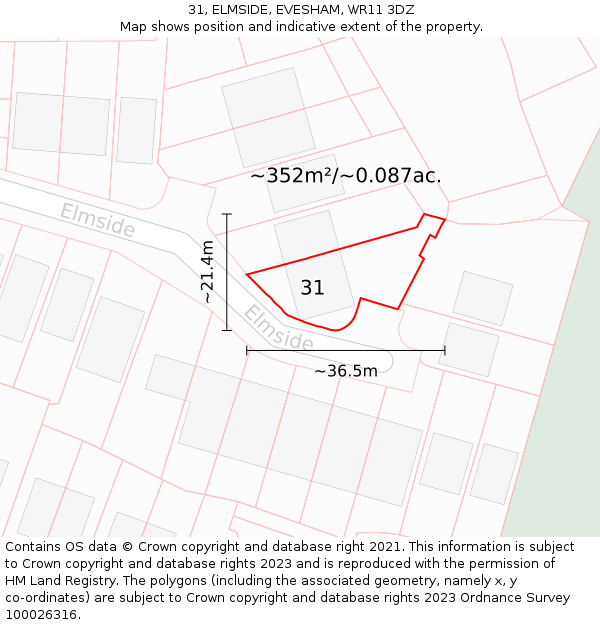 31, ELMSIDE, EVESHAM, WR11 3DZ: Plot and title map
