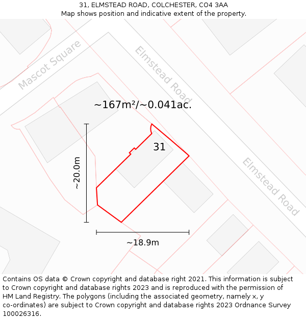 31, ELMSTEAD ROAD, COLCHESTER, CO4 3AA: Plot and title map