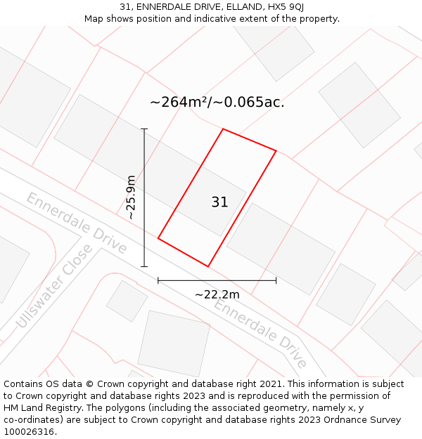 31, ENNERDALE DRIVE, ELLAND, HX5 9QJ: Plot and title map