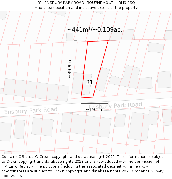 31, ENSBURY PARK ROAD, BOURNEMOUTH, BH9 2SQ: Plot and title map