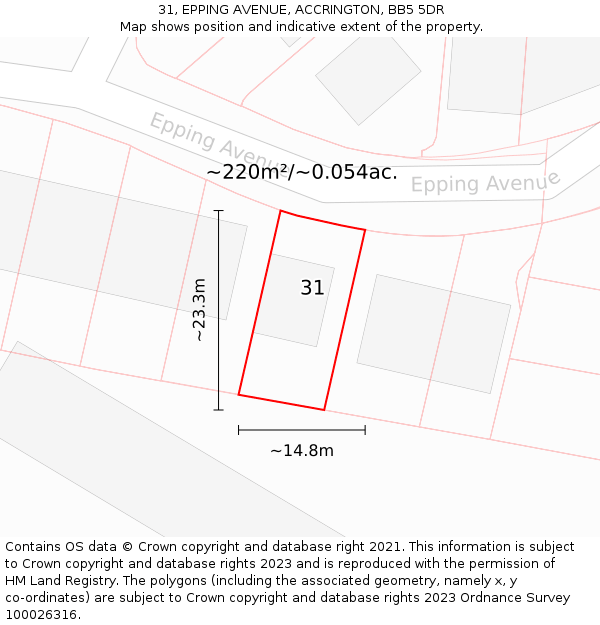 31, EPPING AVENUE, ACCRINGTON, BB5 5DR: Plot and title map
