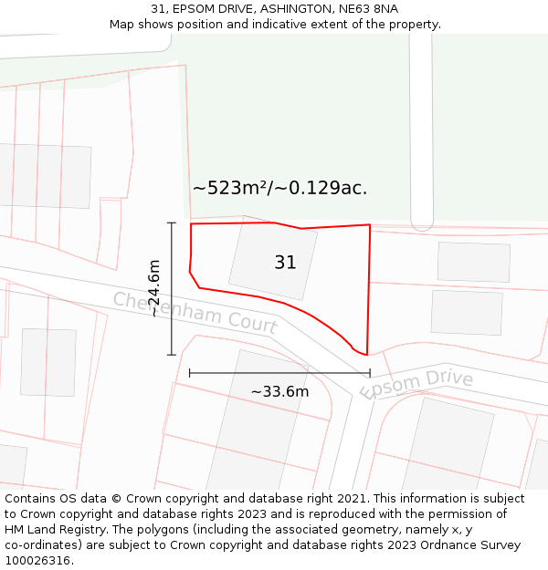 31, EPSOM DRIVE, ASHINGTON, NE63 8NA: Plot and title map