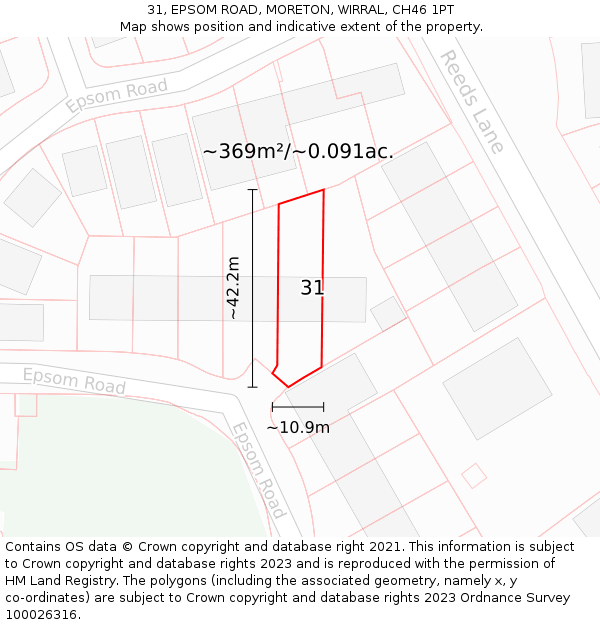 31, EPSOM ROAD, MORETON, WIRRAL, CH46 1PT: Plot and title map
