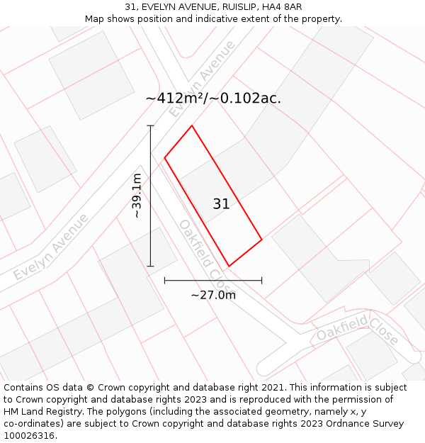 31, EVELYN AVENUE, RUISLIP, HA4 8AR: Plot and title map