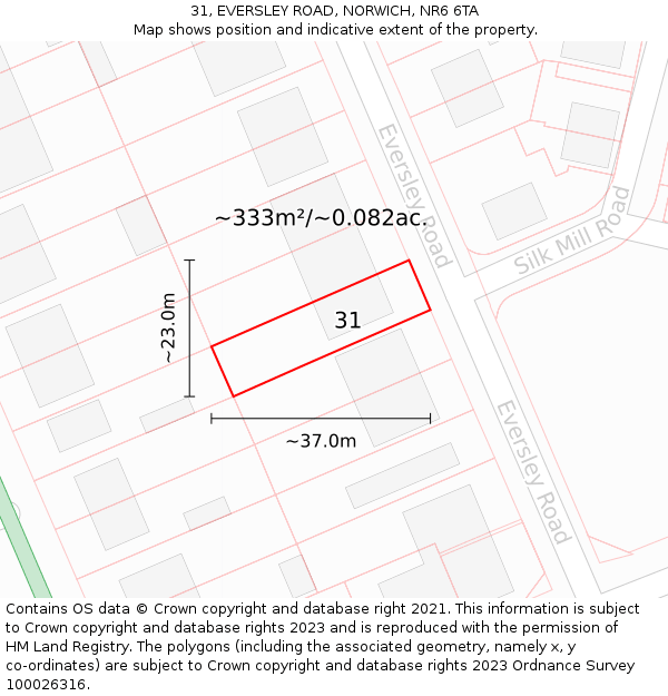31, EVERSLEY ROAD, NORWICH, NR6 6TA: Plot and title map