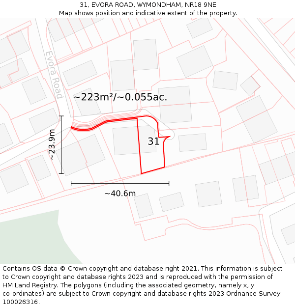 31, EVORA ROAD, WYMONDHAM, NR18 9NE: Plot and title map