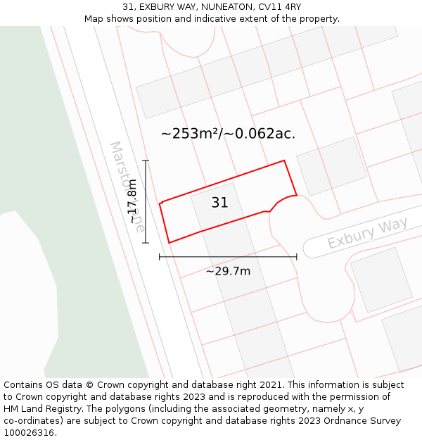 31, EXBURY WAY, NUNEATON, CV11 4RY: Plot and title map