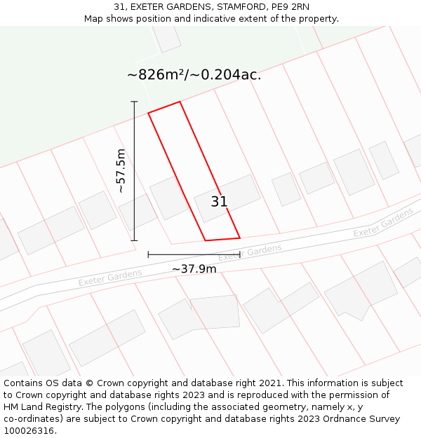 31, EXETER GARDENS, STAMFORD, PE9 2RN: Plot and title map