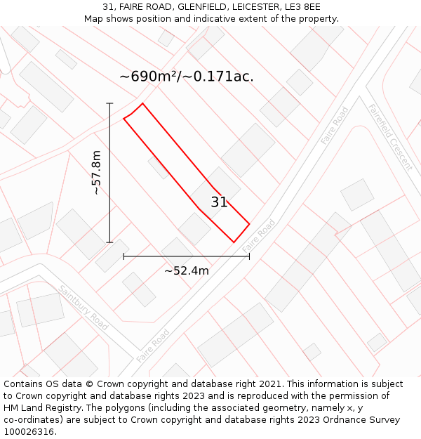31, FAIRE ROAD, GLENFIELD, LEICESTER, LE3 8EE: Plot and title map