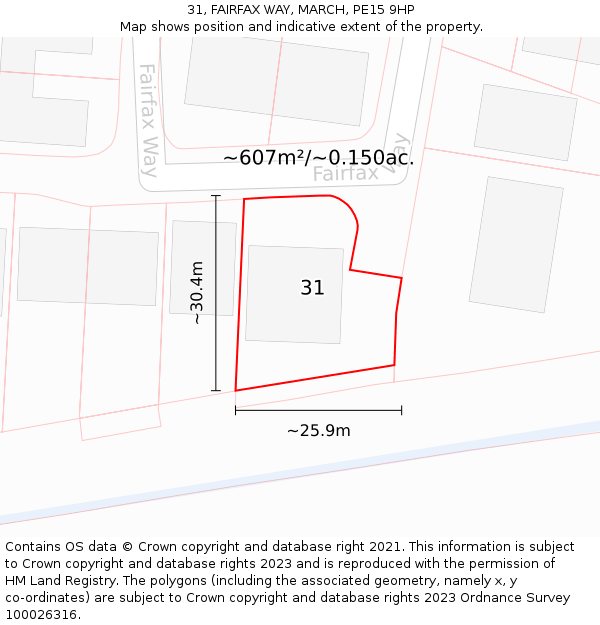 31, FAIRFAX WAY, MARCH, PE15 9HP: Plot and title map