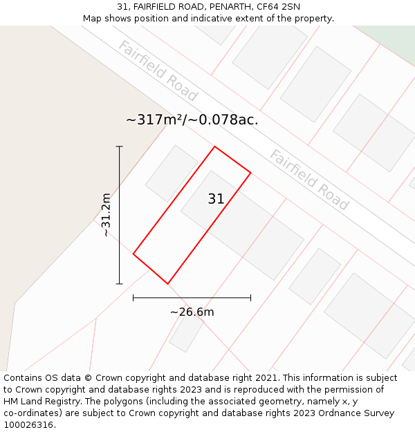 31, FAIRFIELD ROAD, PENARTH, CF64 2SN: Plot and title map