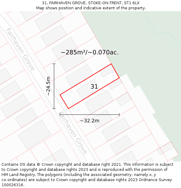 31, FAIRHAVEN GROVE, STOKE-ON-TRENT, ST1 6LX: Plot and title map