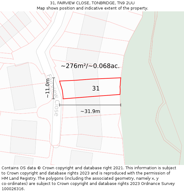 31, FAIRVIEW CLOSE, TONBRIDGE, TN9 2UU: Plot and title map