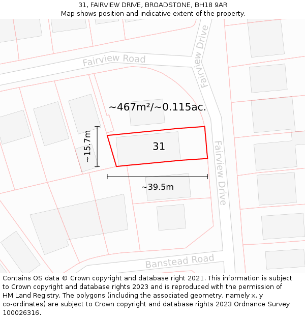 31, FAIRVIEW DRIVE, BROADSTONE, BH18 9AR: Plot and title map
