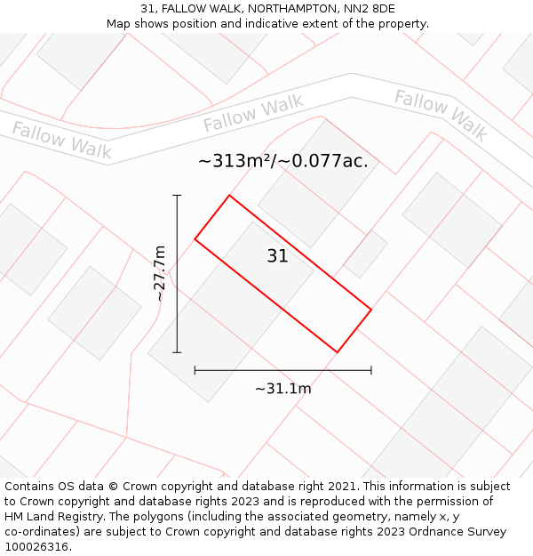 31, FALLOW WALK, NORTHAMPTON, NN2 8DE: Plot and title map