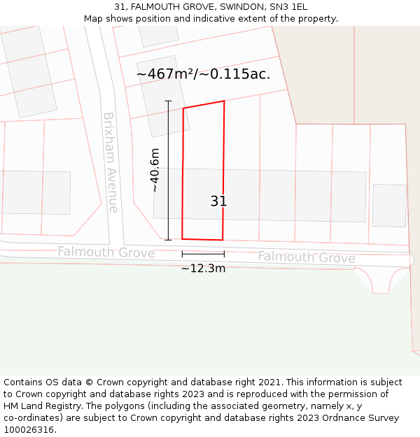 31, FALMOUTH GROVE, SWINDON, SN3 1EL: Plot and title map