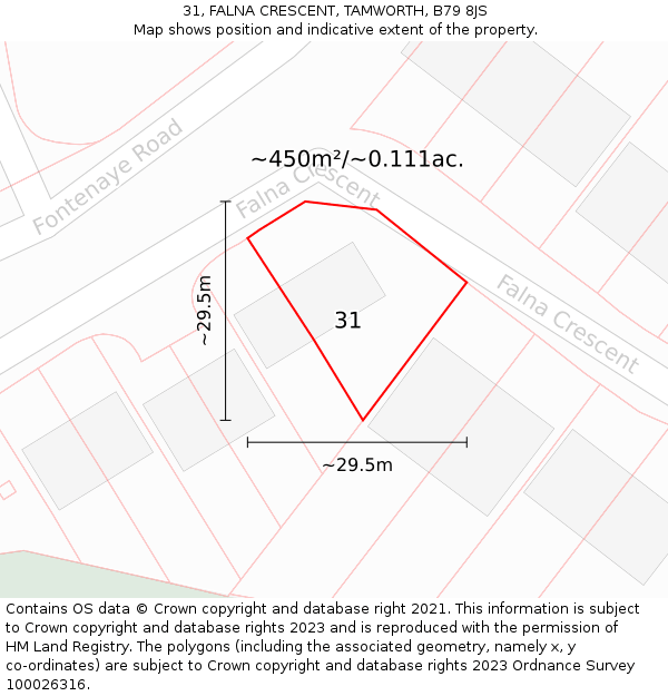 31, FALNA CRESCENT, TAMWORTH, B79 8JS: Plot and title map