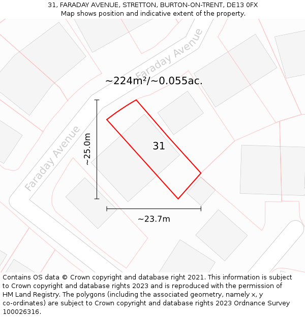 31, FARADAY AVENUE, STRETTON, BURTON-ON-TRENT, DE13 0FX: Plot and title map