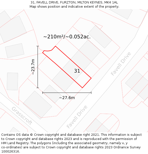 31, FAVELL DRIVE, FURZTON, MILTON KEYNES, MK4 1AL: Plot and title map