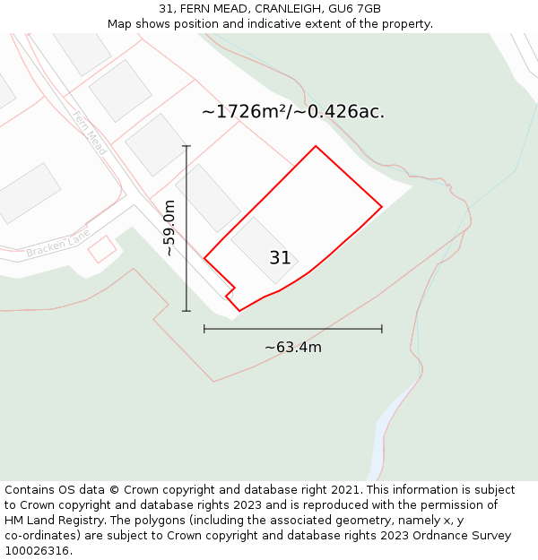 31, FERN MEAD, CRANLEIGH, GU6 7GB: Plot and title map