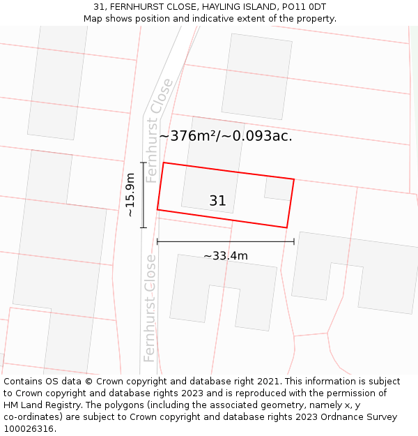 31, FERNHURST CLOSE, HAYLING ISLAND, PO11 0DT: Plot and title map