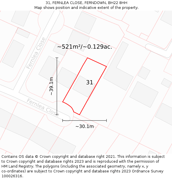 31, FERNLEA CLOSE, FERNDOWN, BH22 8HH: Plot and title map