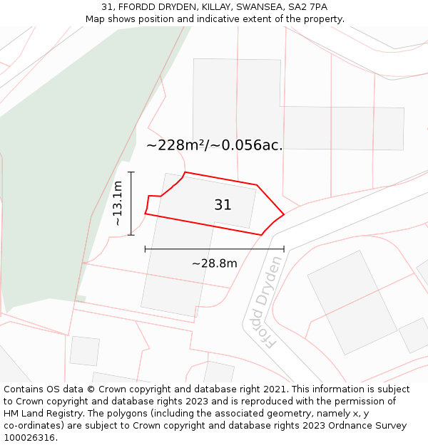 31, FFORDD DRYDEN, KILLAY, SWANSEA, SA2 7PA: Plot and title map