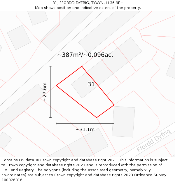 31, FFORDD DYFRIG, TYWYN, LL36 9EH: Plot and title map
