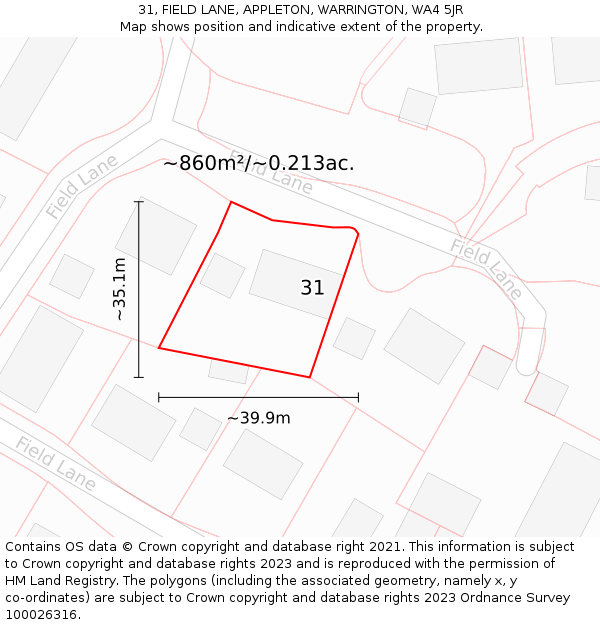 31, FIELD LANE, APPLETON, WARRINGTON, WA4 5JR: Plot and title map