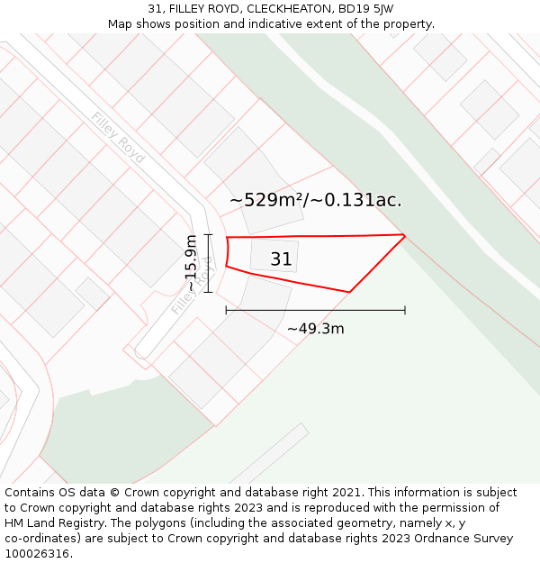 31, FILLEY ROYD, CLECKHEATON, BD19 5JW: Plot and title map