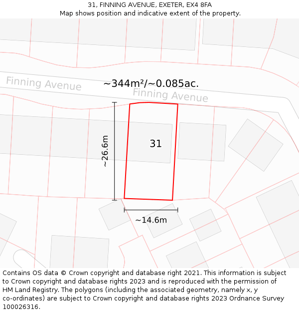 31, FINNING AVENUE, EXETER, EX4 8FA: Plot and title map